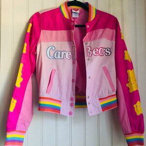 NEW Hot Topic Care Bears Rainbow Varsity Racing Jacket Pink Size XS